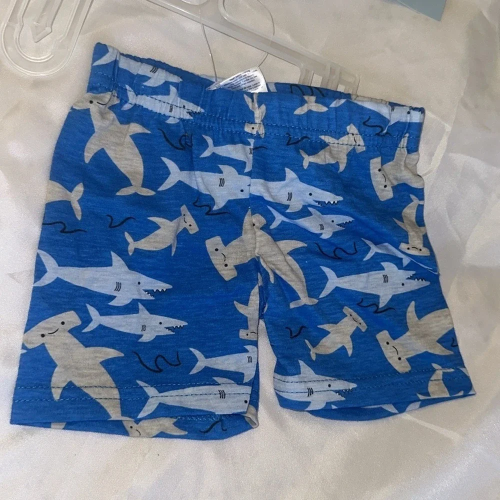 Cutie Pie Baby Boys 3 Piece Shark Jawsome Set Bodysuit Shorts Booties 3-6M Blue